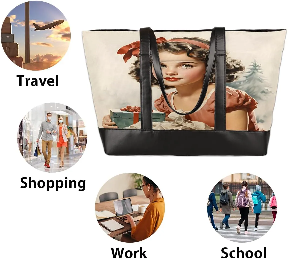 Canvas Laptop Tote Bag for Women Flower Daisy Colorful Painting 15.6 Inch Large Capacity Computer Bag