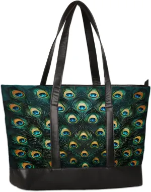Canvas Laptop Tote Bag for Women Flower Decoration Vintage 15.6 Inch Large Capacity Computer Bag