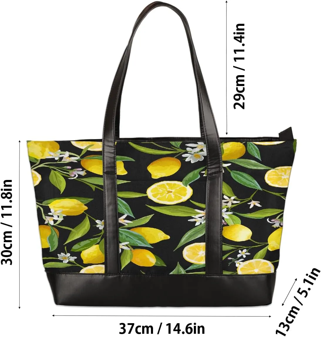 Canvas Laptop Tote Bag for Women Fruit Lemon Yellow Realistic 15.6 Inch Large Capacity Computer Bag