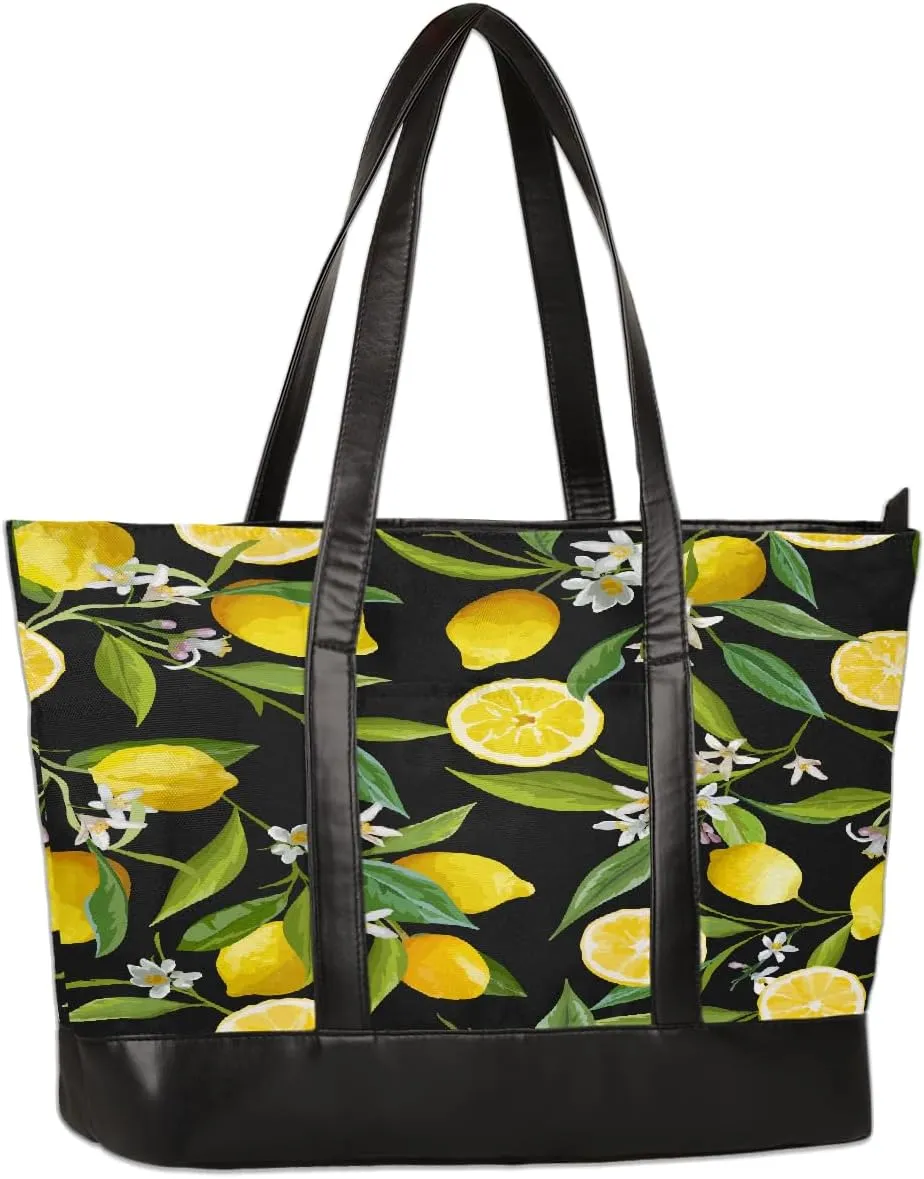 Canvas Laptop Tote Bag for Women Fruit Lemon Yellow Realistic 15.6 Inch Large Capacity Computer Bag