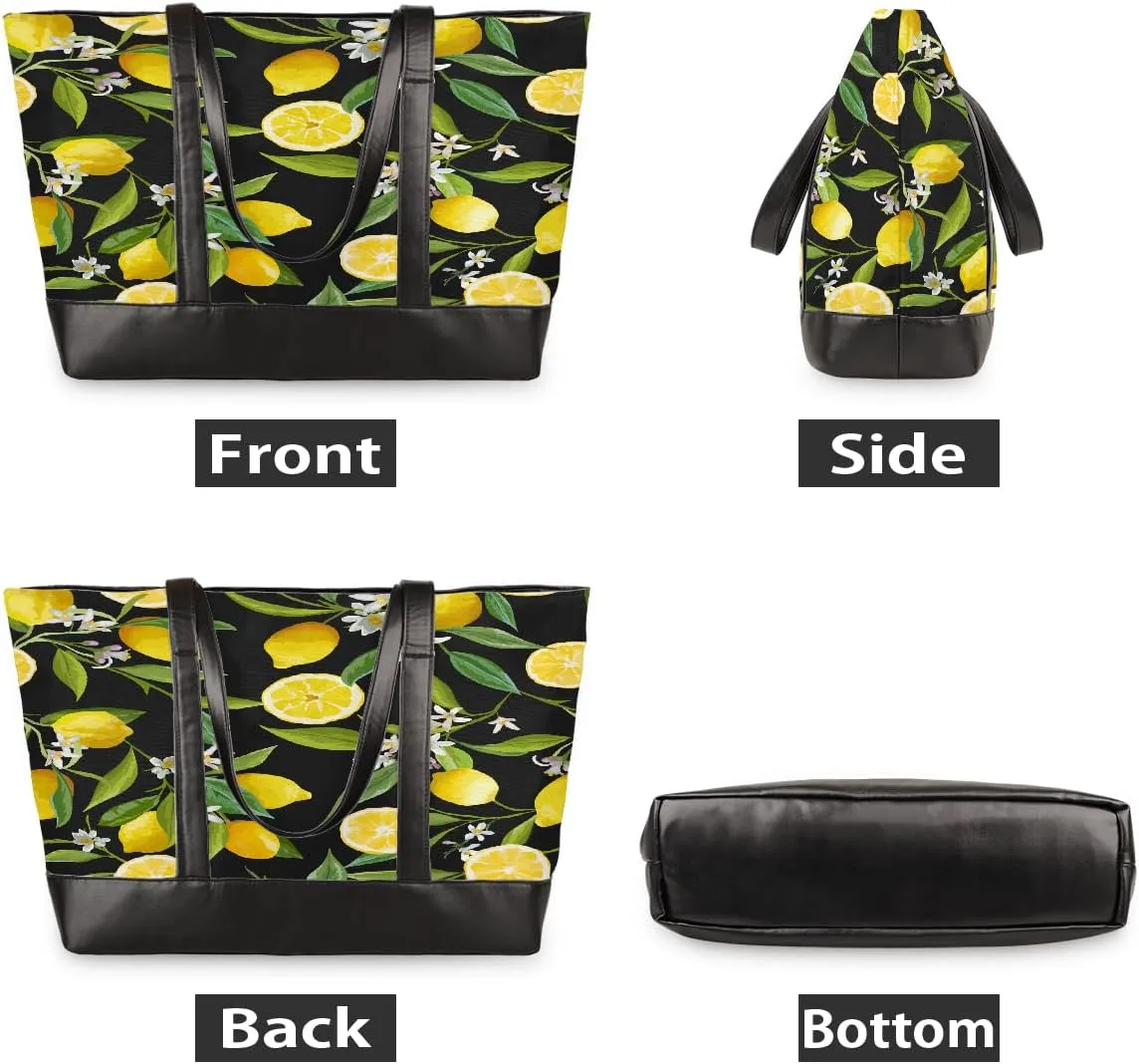 Canvas Laptop Tote Bag for Women Fruit Lemon Yellow Realistic 15.6 Inch Large Capacity Computer Bag