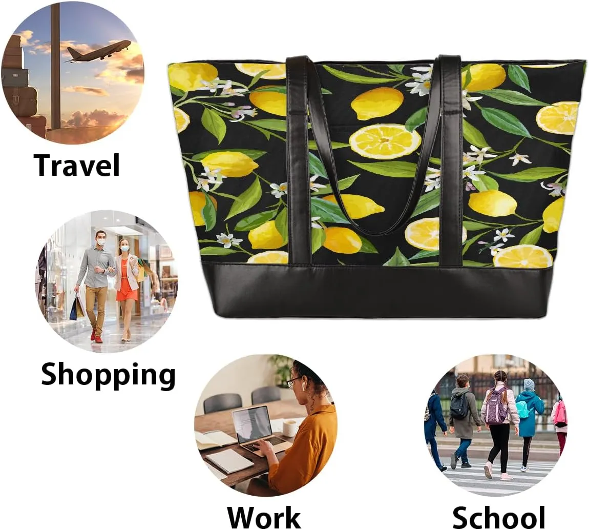 Canvas Laptop Tote Bag for Women Fruit Lemon Yellow Realistic 15.6 Inch Large Capacity Computer Bag