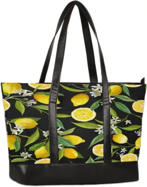Canvas Laptop Tote Bag for Women Fruit Lemon Yellow Realistic 15.6 Inch Large Capacity Computer Bag