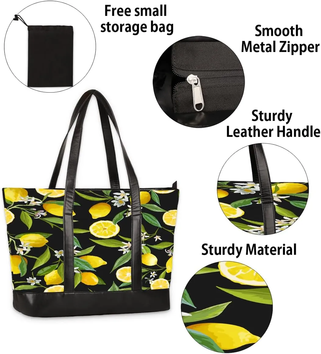 Canvas Laptop Tote Bag for Women Fruit Lemon Yellow Realistic 15.6 Inch Large Capacity Computer Bag