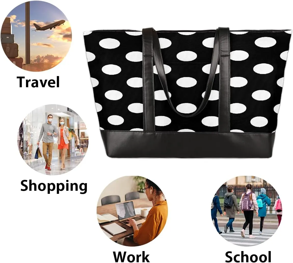 Canvas Laptop Tote Bag for Women Lines Stripes Colorful 15.6 Inch Large Capacity Computer Bag