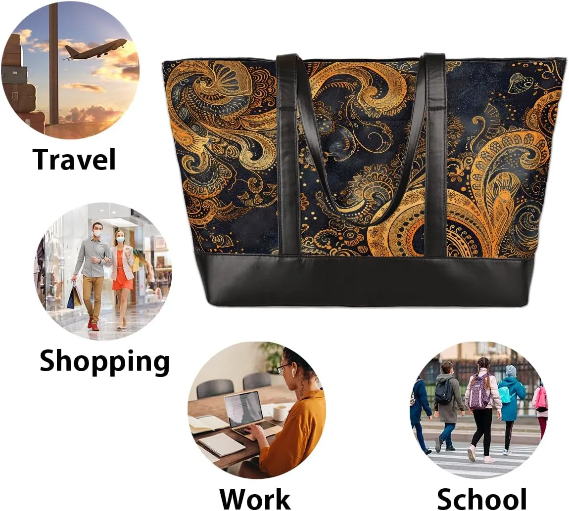 Canvas Laptop Tote Bag for Women Lines Stripes Colorful 15.6 Inch Large Capacity Computer Bag