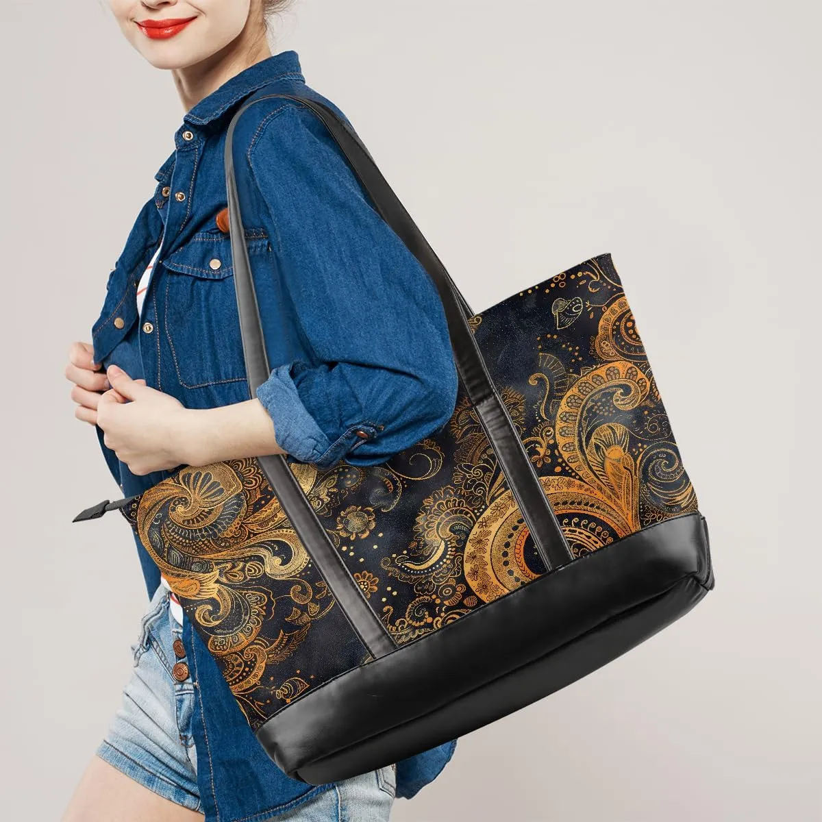 Canvas Laptop Tote Bag for Women Lines Stripes Colorful 15.6 Inch Large Capacity Computer Bag