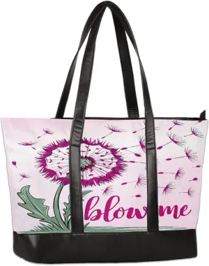 Canvas Laptop Tote Bag for Women Pink Flower Dandelion 15.6 Inch Large Capacity Computer Bag
