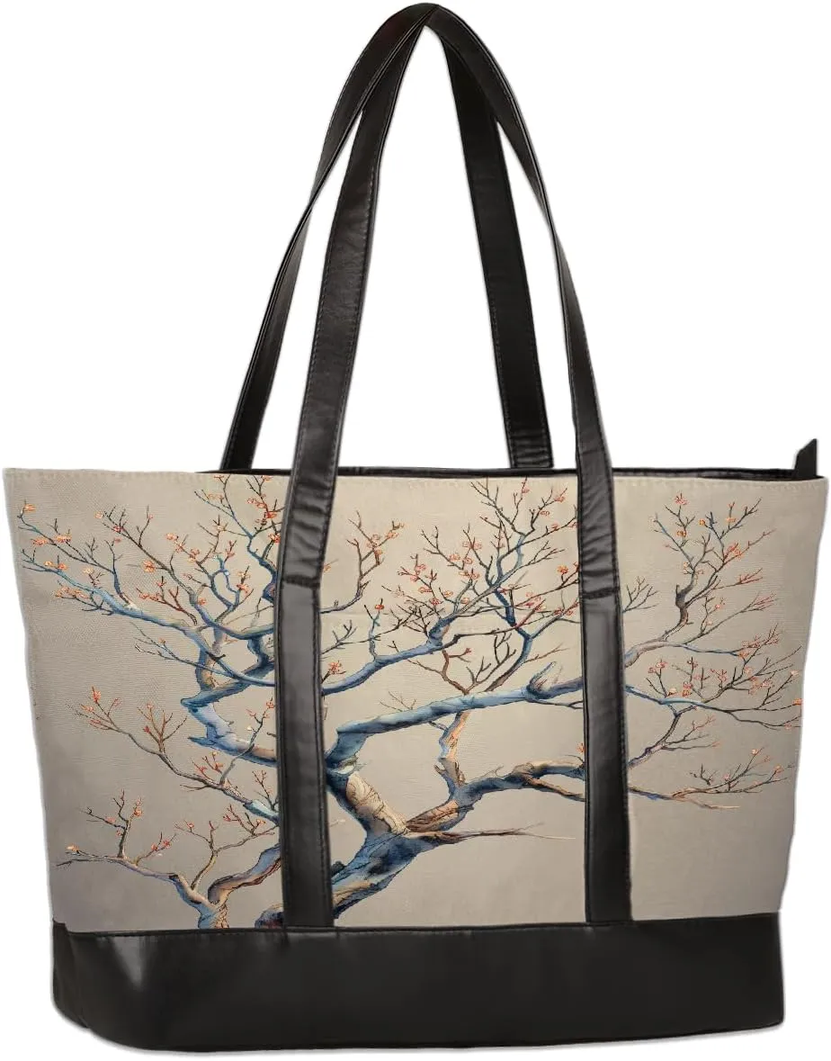 Canvas Laptop Tote Bag for Women Pink Flower Dandelion 15.6 Inch Large Capacity Computer Bag