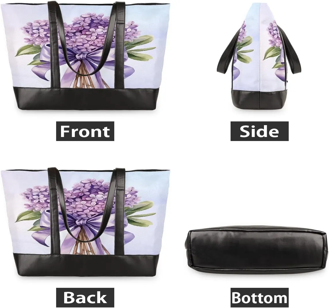 Canvas Laptop Tote Bag for Women Pink Flower Dandelion 15.6 Inch Large Capacity Computer Bag