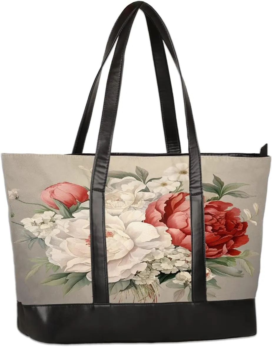Canvas Laptop Tote Bag for Women Pink Flower Dandelion 15.6 Inch Large Capacity Computer Bag