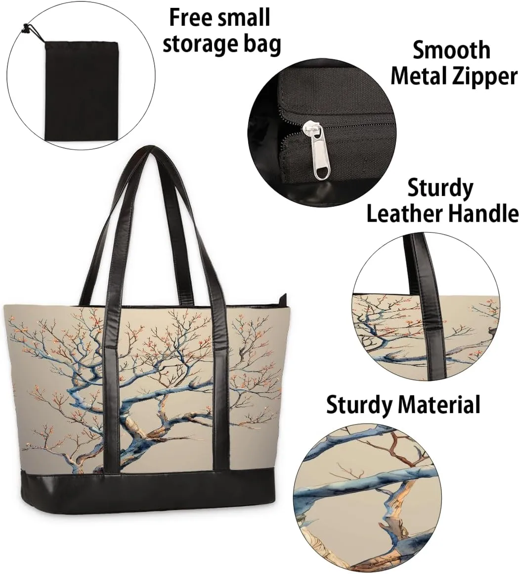 Canvas Laptop Tote Bag for Women Pink Flower Dandelion 15.6 Inch Large Capacity Computer Bag