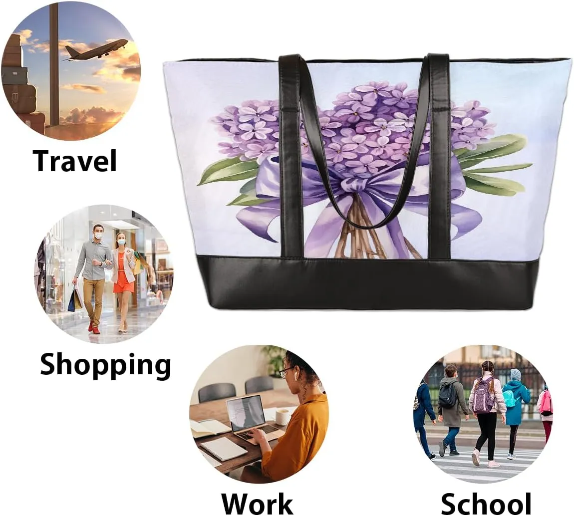 Canvas Laptop Tote Bag for Women Pink Flower Dandelion 15.6 Inch Large Capacity Computer Bag