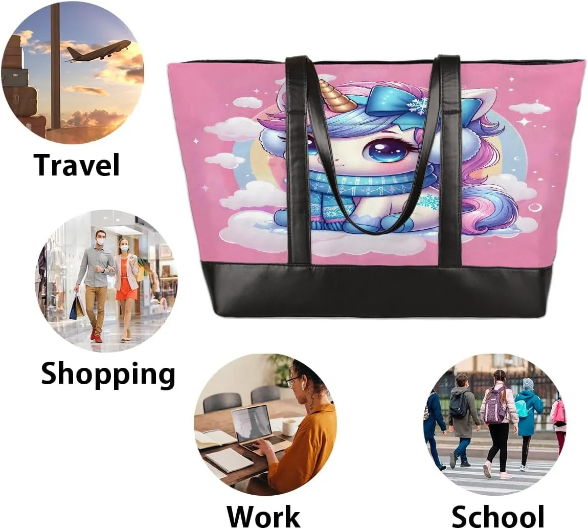 Canvas Laptop Tote Bag for Women Pink Flower Dandelion 15.6 Inch Large Capacity Computer Bag