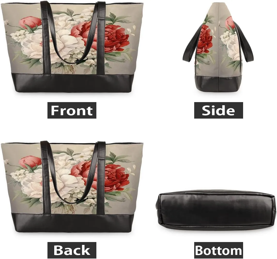 Canvas Laptop Tote Bag for Women Pink Flower Dandelion 15.6 Inch Large Capacity Computer Bag