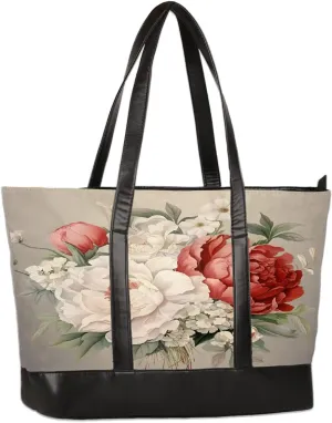 Canvas Laptop Tote Bag for Women Pink Flower Dandelion 15.6 Inch Large Capacity Computer Bag