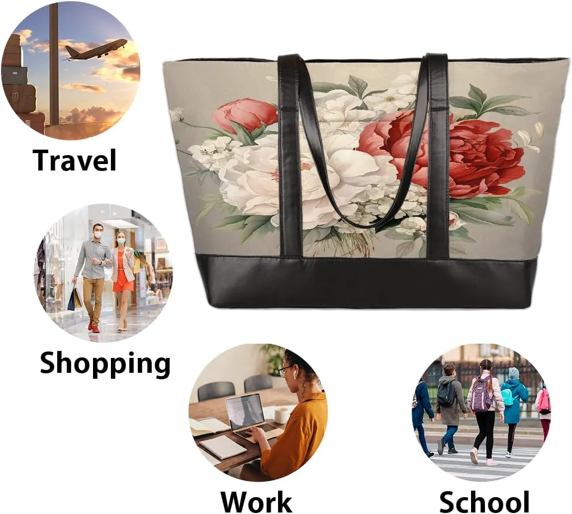 Canvas Laptop Tote Bag for Women Pink Flower Dandelion 15.6 Inch Large Capacity Computer Bag