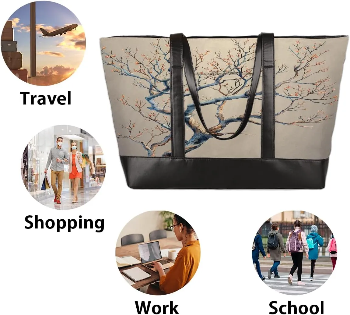 Canvas Laptop Tote Bag for Women Pink Flower Dandelion 15.6 Inch Large Capacity Computer Bag