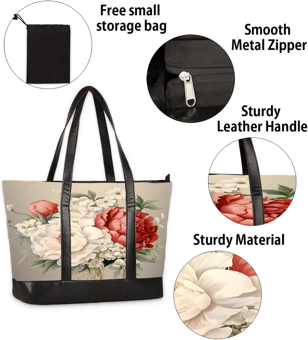 Canvas Laptop Tote Bag for Women Pink Flower Dandelion 15.6 Inch Large Capacity Computer Bag