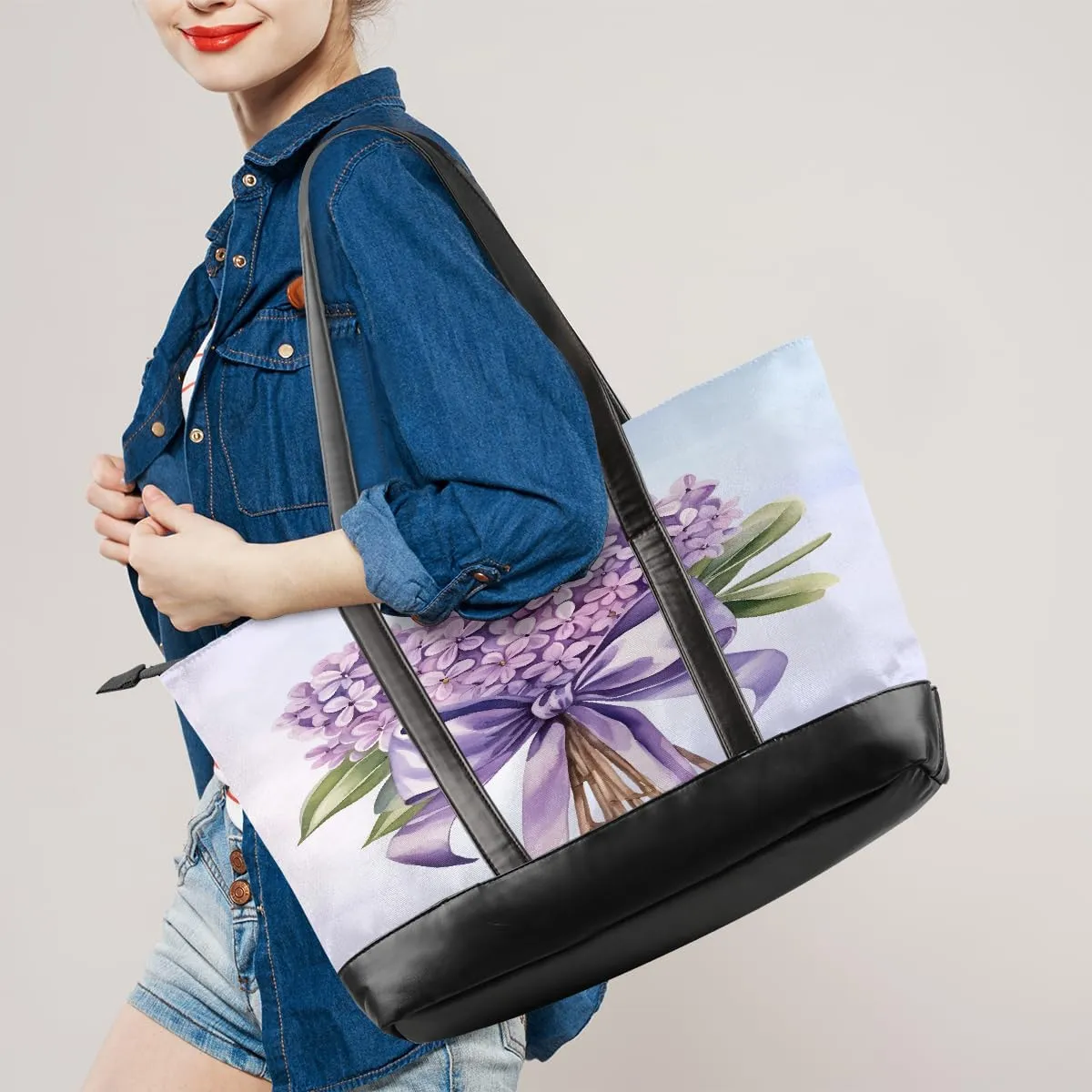 Canvas Laptop Tote Bag for Women Pink Flower Dandelion 15.6 Inch Large Capacity Computer Bag