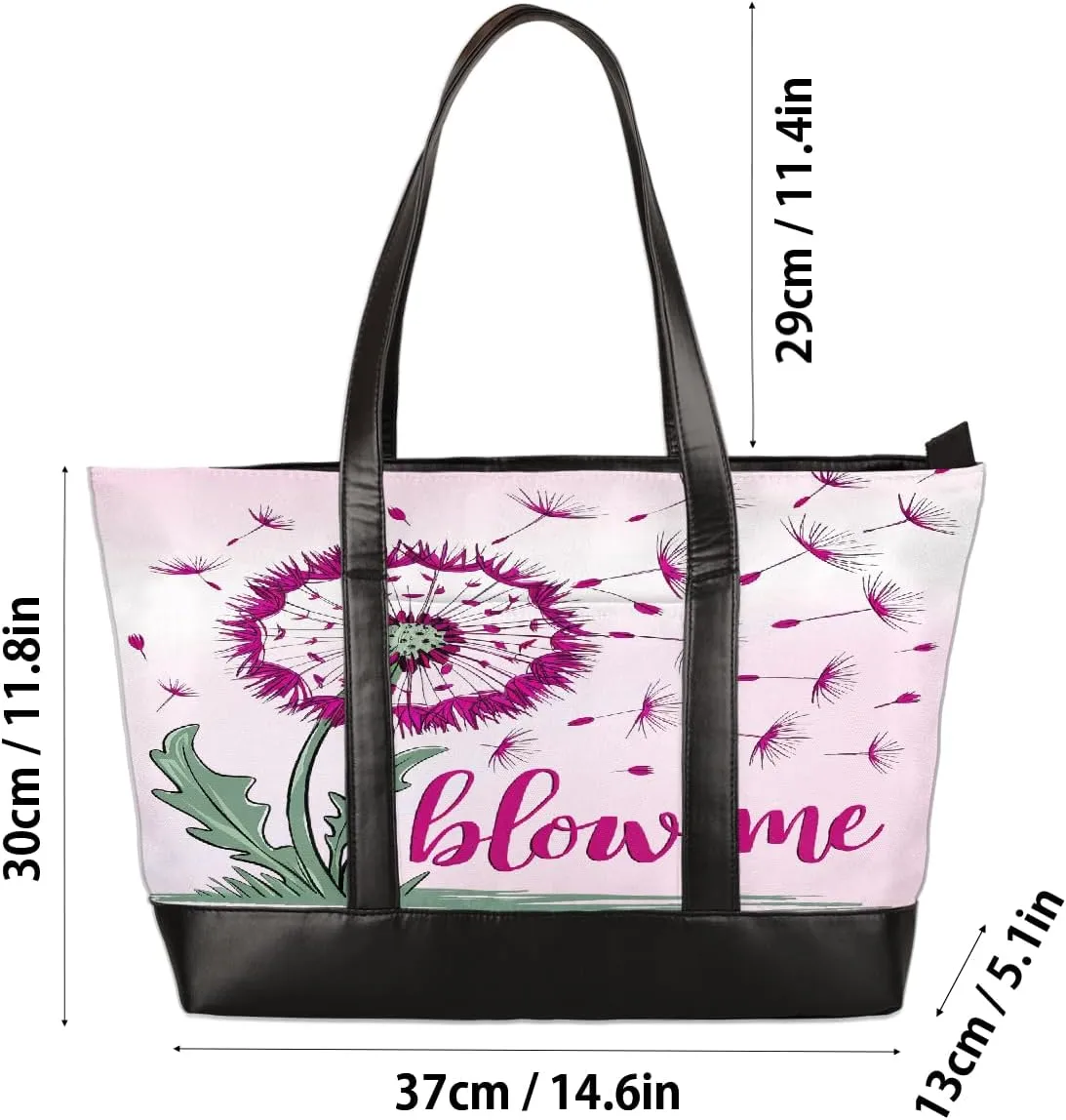 Canvas Laptop Tote Bag for Women Pink Flower Dandelion 15.6 Inch Large Capacity Computer Bag