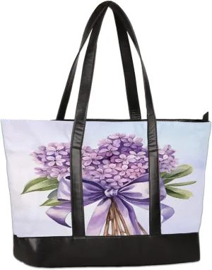 Canvas Laptop Tote Bag for Women Pink Flower Dandelion 15.6 Inch Large Capacity Computer Bag