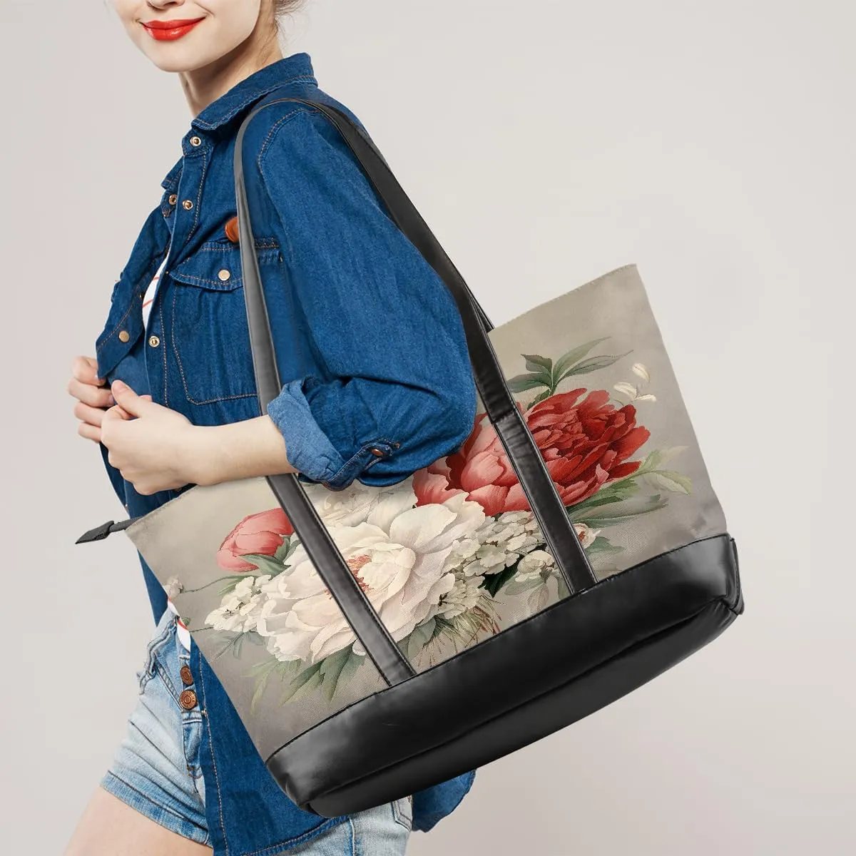 Canvas Laptop Tote Bag for Women Pink Flower Dandelion 15.6 Inch Large Capacity Computer Bag