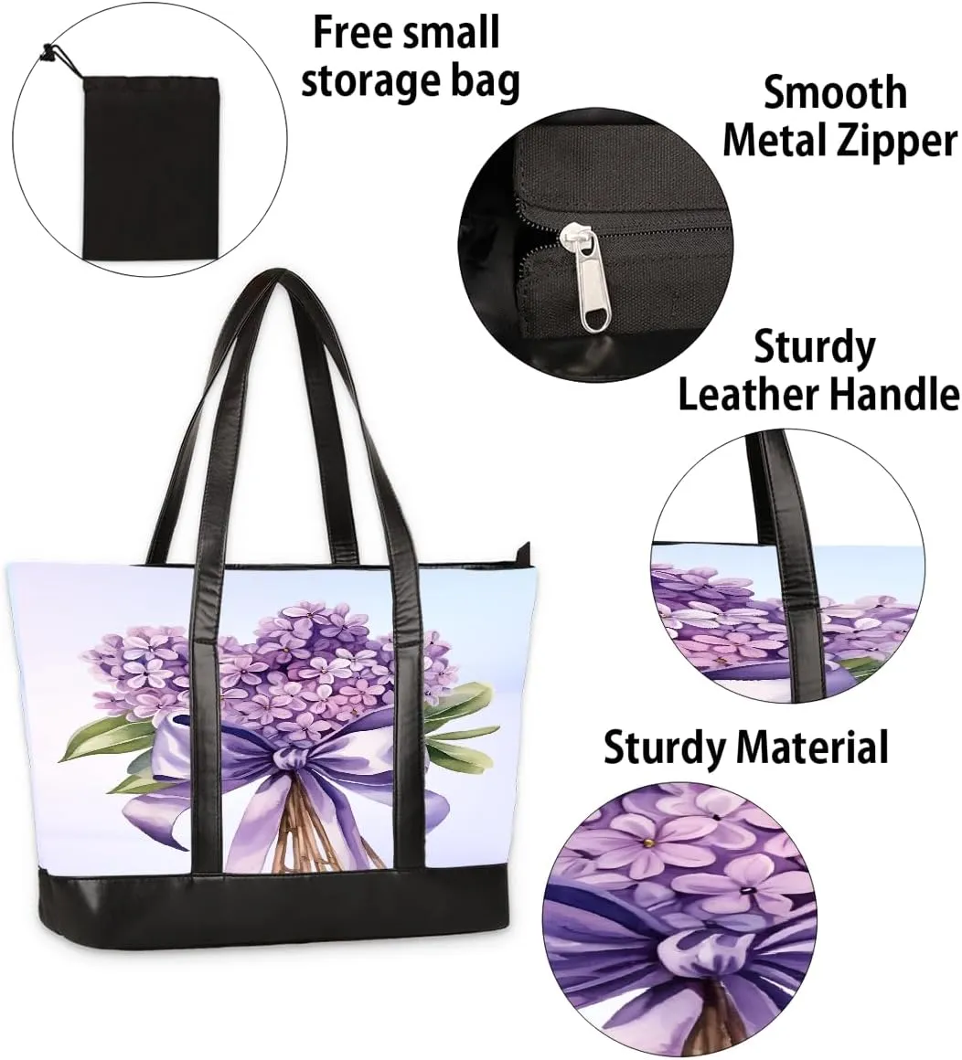 Canvas Laptop Tote Bag for Women Pink Flower Dandelion 15.6 Inch Large Capacity Computer Bag