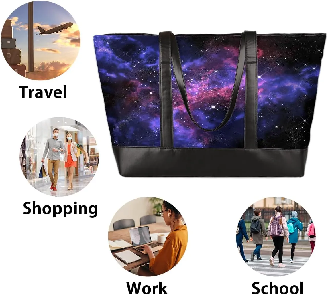 Canvas Laptop Tote Bag for Women Universe Galaxy Star 15.6 Inch Large Capacity Computer Bag
