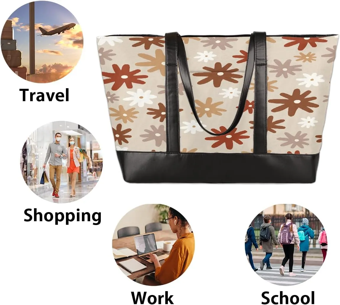 Canvas Laptop Tote Bag for Women Yellow Sunflower Butterfly 15.6 Inch Large Capacity Computer Bag