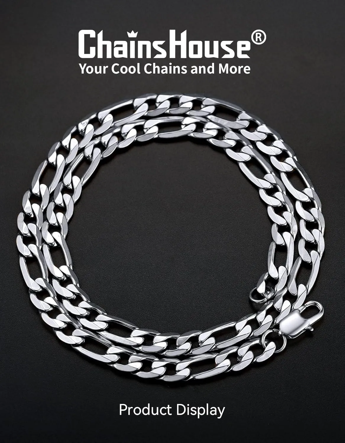 ChainsHouse Stainless Steel Figaro Chains for Men Women, 3mm/4mm/5mm/6mm/7mm/8mm/9mm/13mm Width, 14-30inch Length, Black/14K Gold Mens Necklace Chains, Send Gift Box