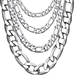 ChainsHouse Stainless Steel Figaro Chains for Men Women, 3mm/4mm/5mm/6mm/7mm/8mm/9mm/13mm Width, 14-30inch Length, Black/14K Gold Mens Necklace Chains, Send Gift Box