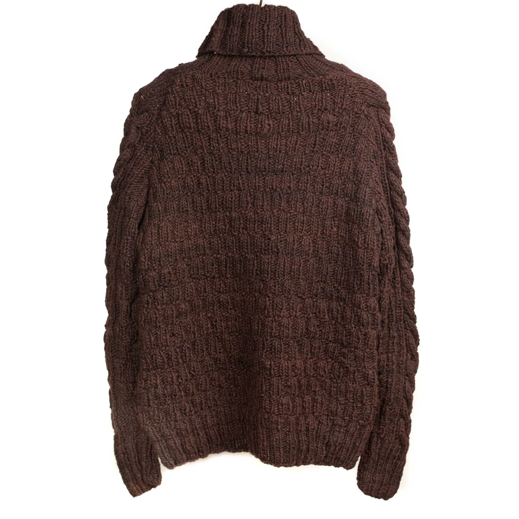 Chamula handknit fisherman turtleneck in Chocolate brown merino wool