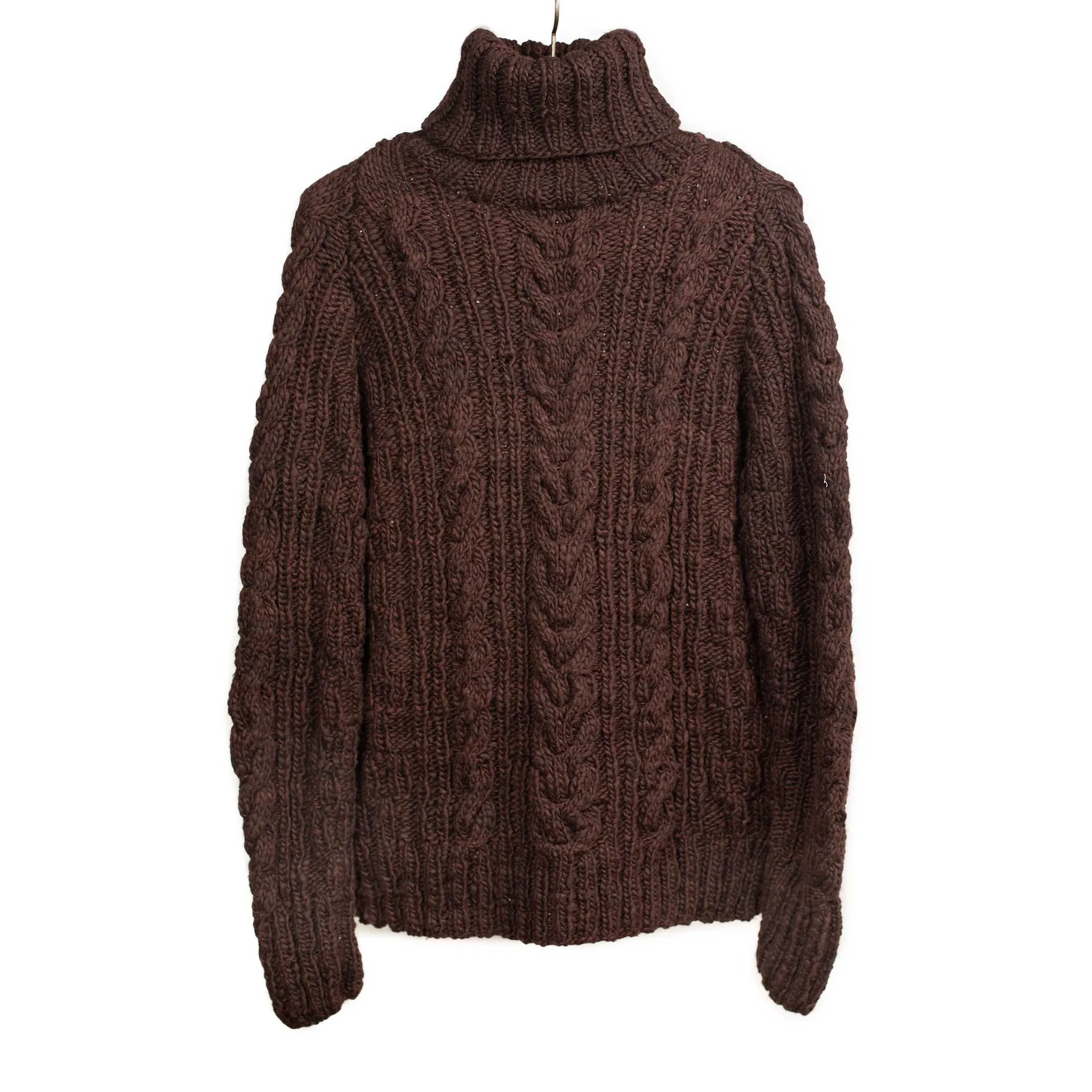 Chamula handknit fisherman turtleneck in Chocolate brown merino wool
