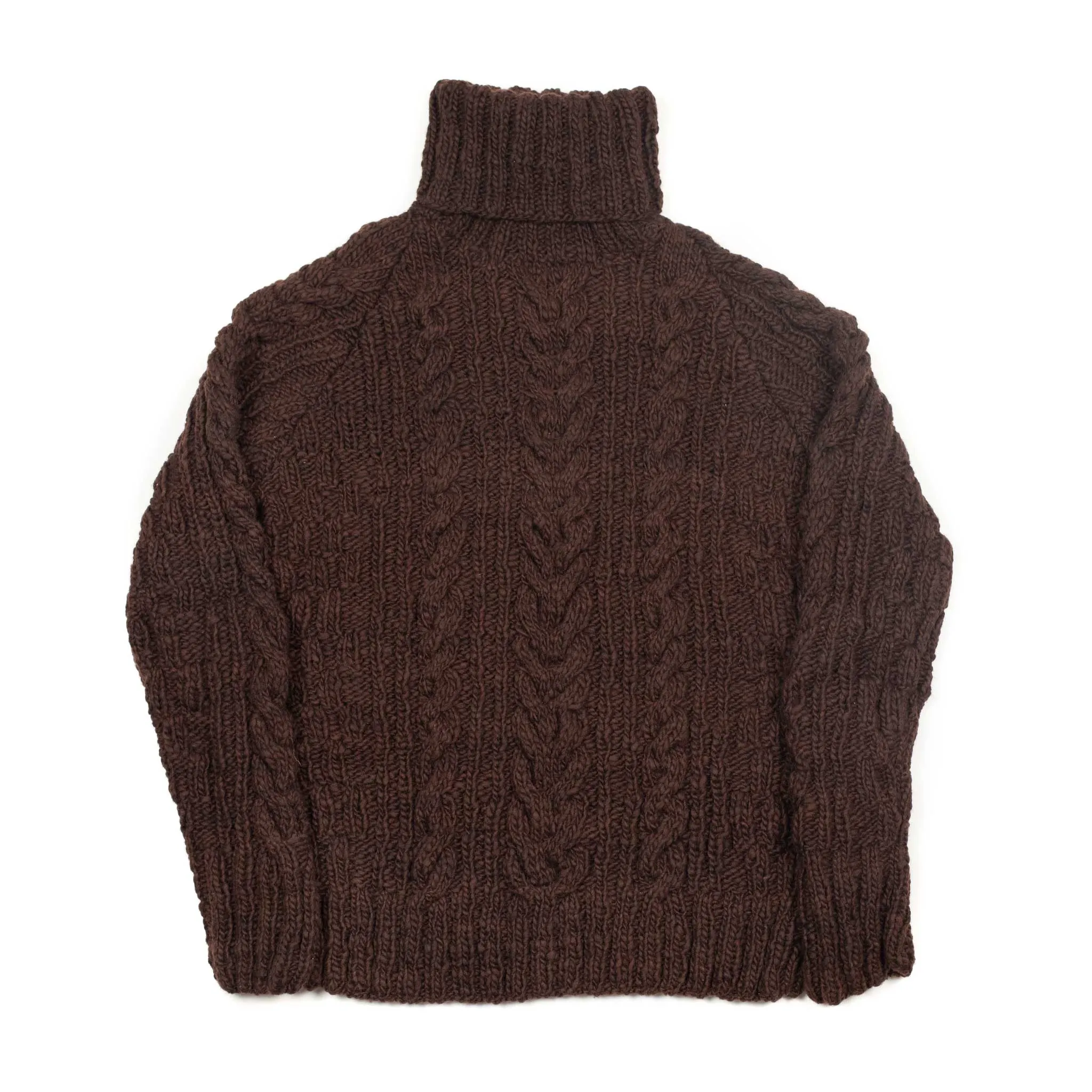 Chamula handknit fisherman turtleneck in Chocolate brown merino wool