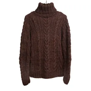 Chamula handknit fisherman turtleneck in Chocolate brown merino wool