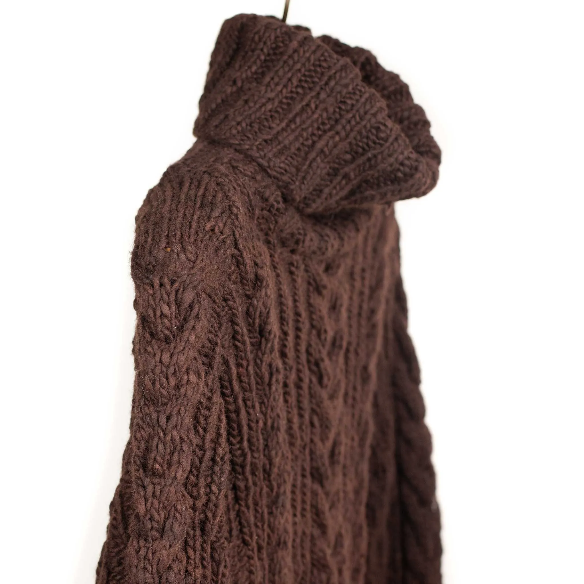 Chamula handknit fisherman turtleneck in Chocolate brown merino wool