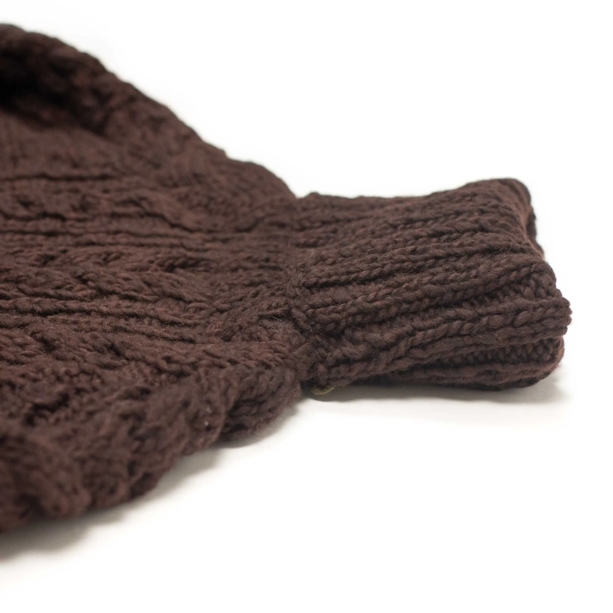 Chamula handknit fisherman turtleneck in Chocolate brown merino wool