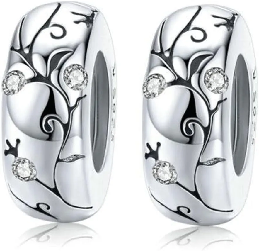 Charm Bracelet Spacer Beads Sterling Silver 2pcs Rubber Stopper Charm Spacer Beads for Charm Bracelet (Leaf Silver Charm)