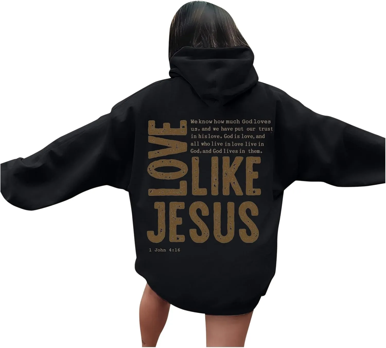 Christian Hoodies for Women Love Like Jesus Letter Graphic Bible Verse Oversized Long Sleeve Jesus Faith Sweatshirts Pullover