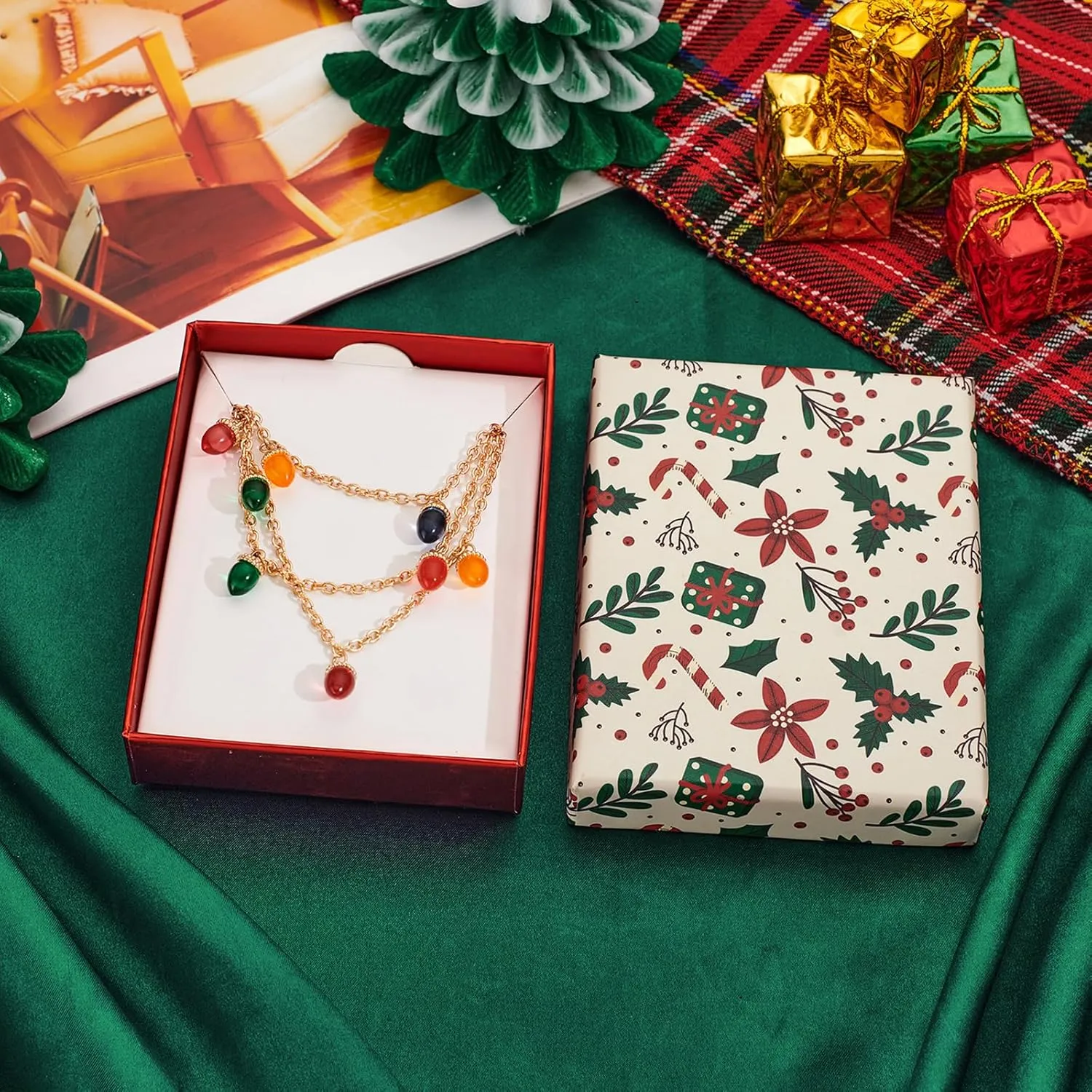 Christmas Necklaces for Women Colorful Light Bulb Necklace Christmas Tree Pendant Necklace Cute Xmas Reindeer Charm Necklaces Holiday Jewelry