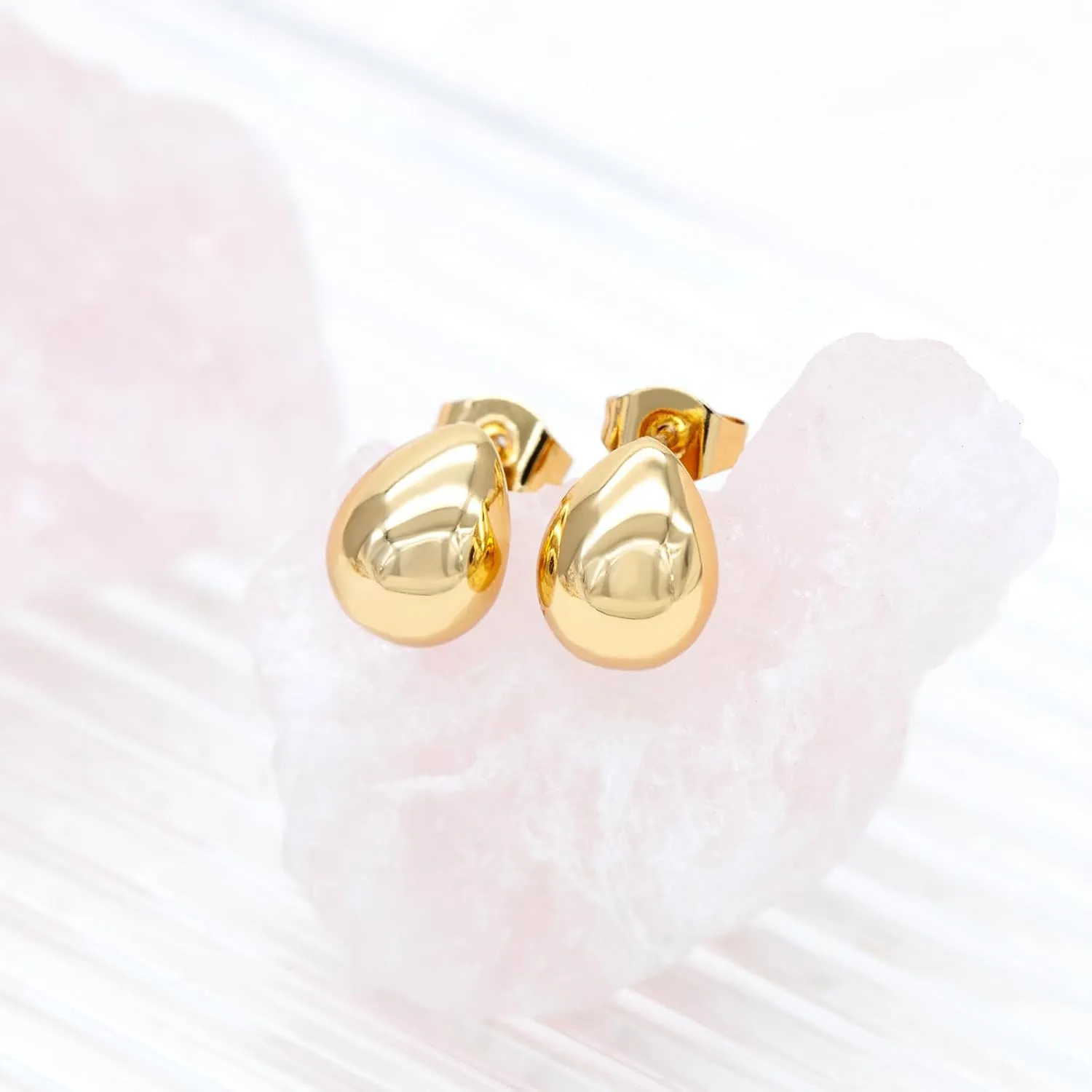 Chunky Drop Earrings for Women 14K Gold Plated Earrings, Lightweight Water-drop Earrings Wide Round Hoop Earrings
