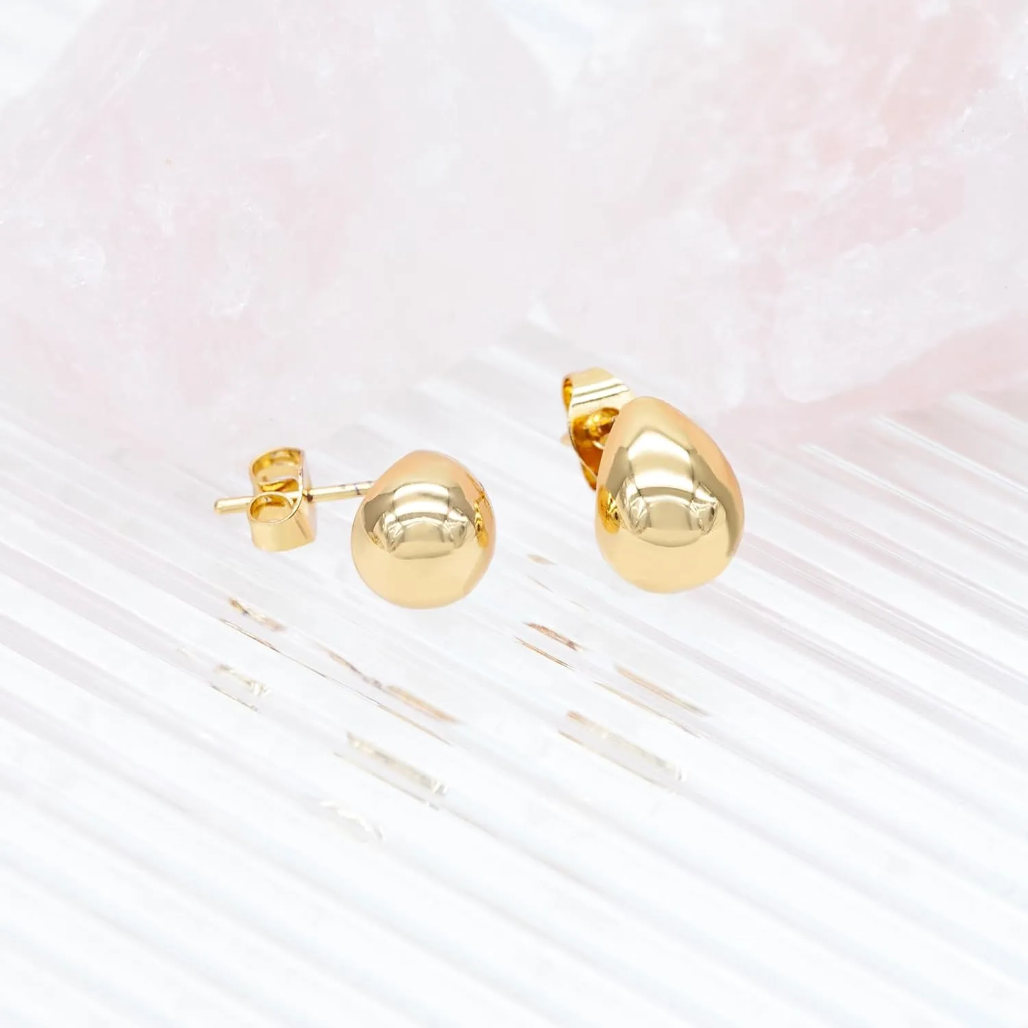 Chunky Drop Earrings for Women 14K Gold Plated Earrings, Lightweight Water-drop Earrings Wide Round Hoop Earrings