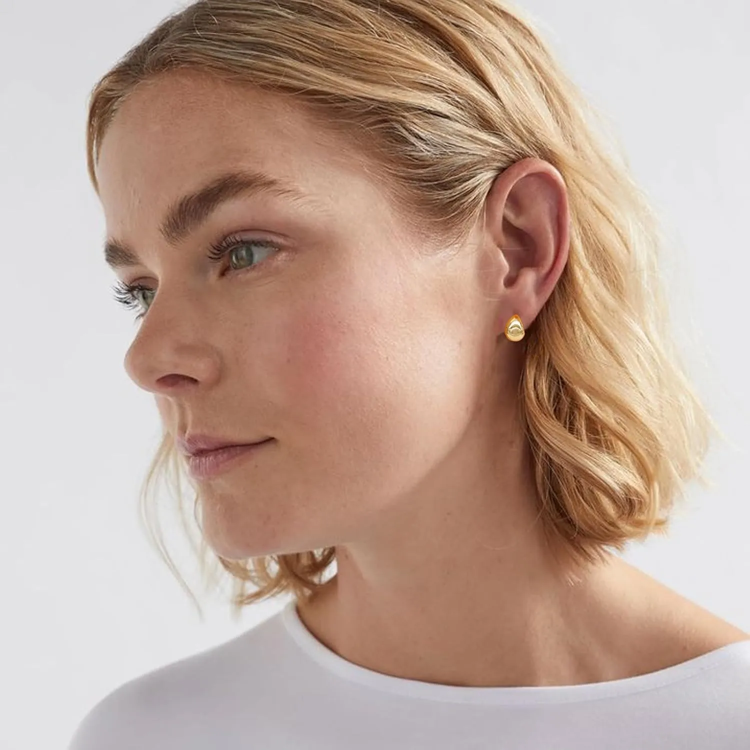 Chunky Drop Earrings for Women 14K Gold Plated Earrings, Lightweight Water-drop Earrings Wide Round Hoop Earrings