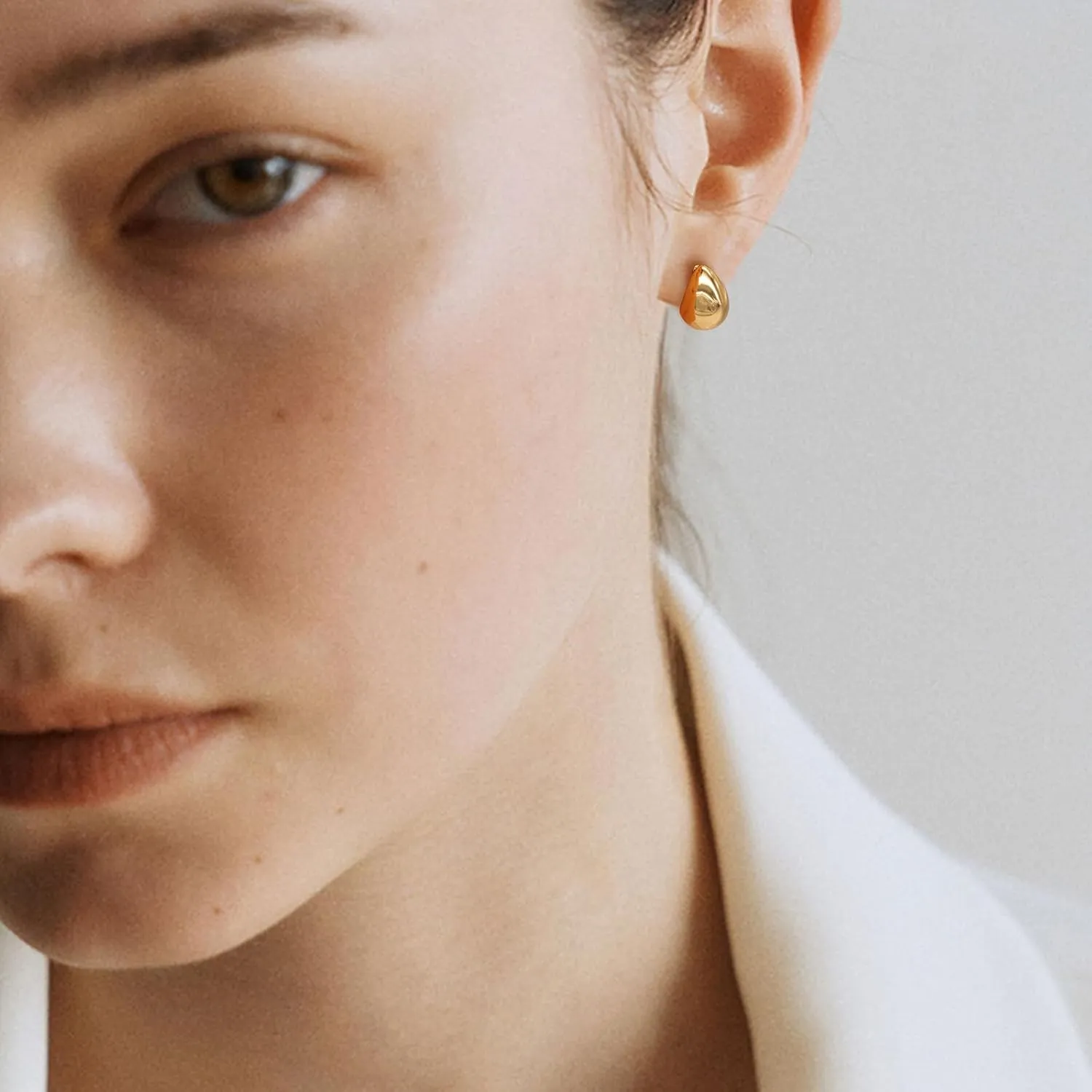 Chunky Drop Earrings for Women 14K Gold Plated Earrings, Lightweight Water-drop Earrings Wide Round Hoop Earrings