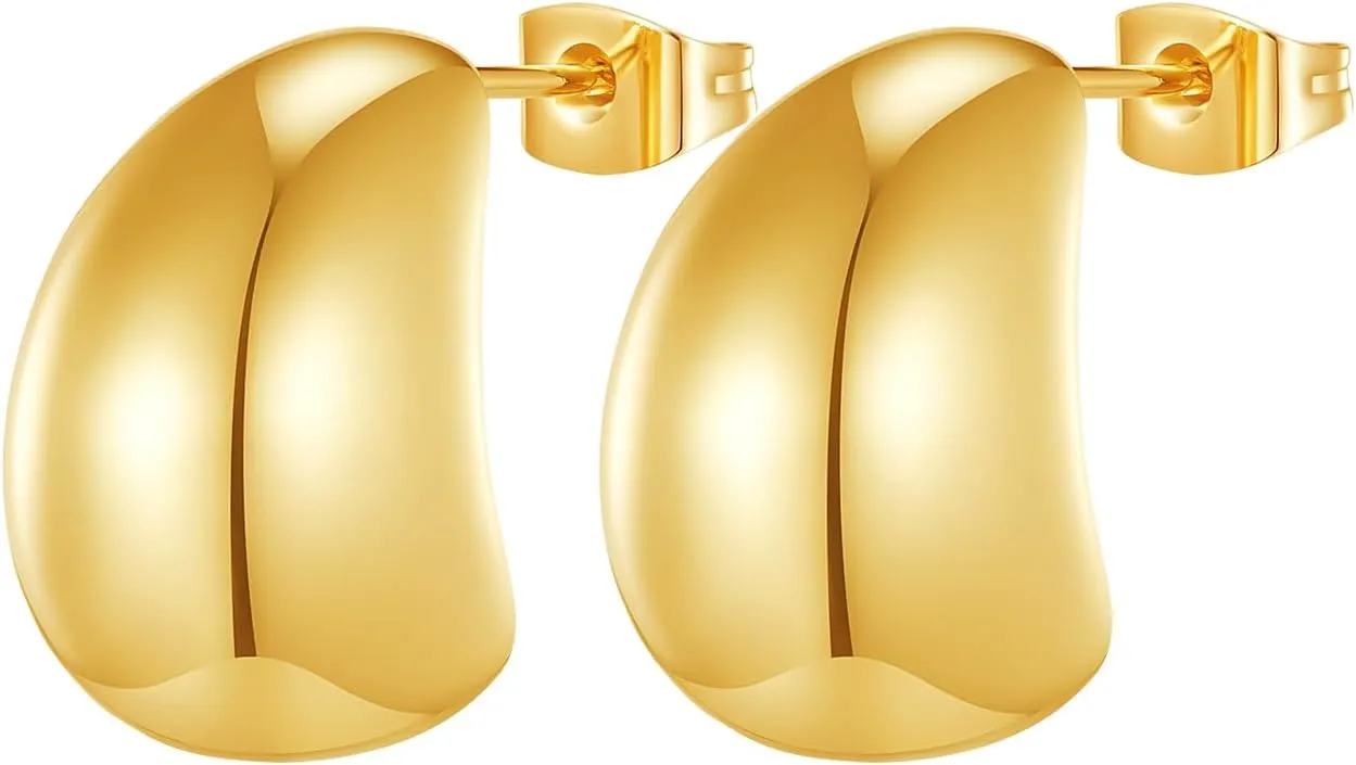 Chunky Drop Earrings for Women 14K Gold Plated Earrings, Lightweight Water-drop Earrings Wide Round Hoop Earrings