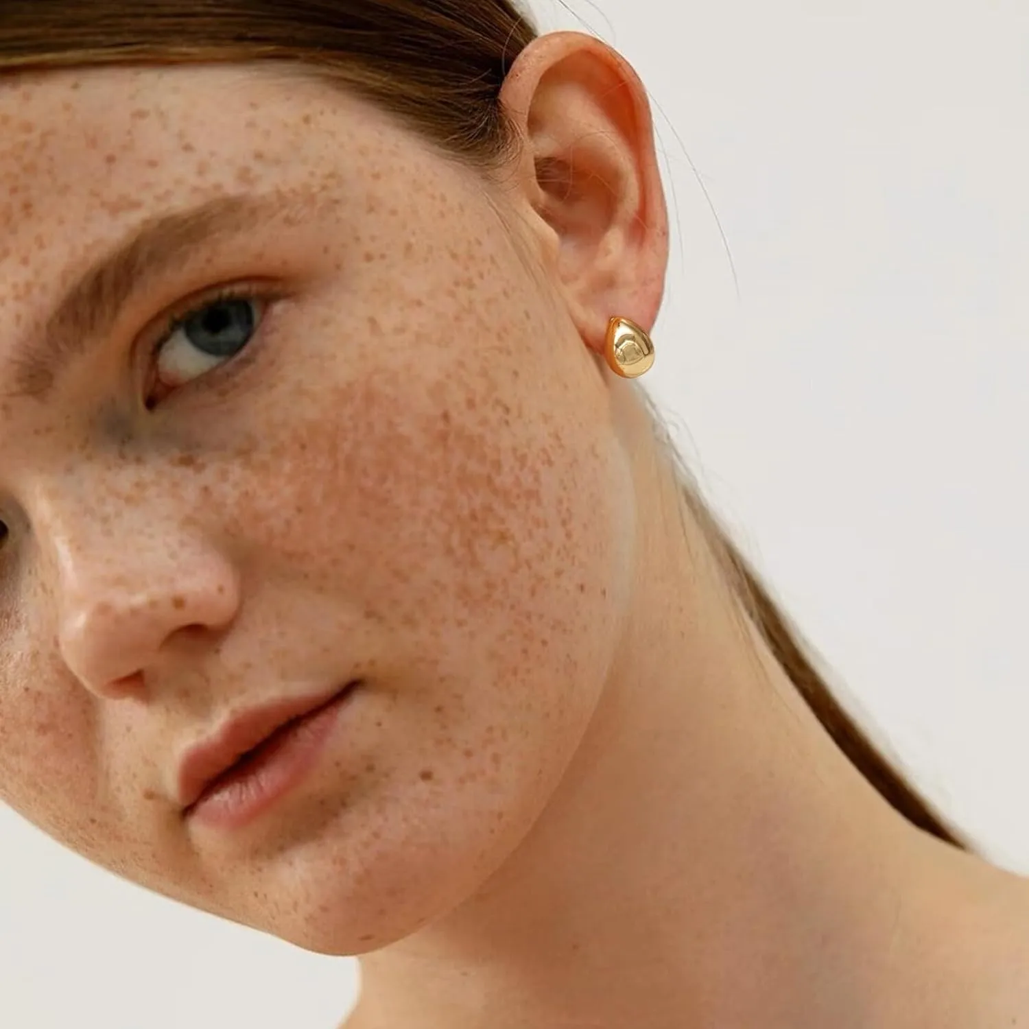 Chunky Drop Earrings for Women 14K Gold Plated Earrings, Lightweight Water-drop Earrings Wide Round Hoop Earrings