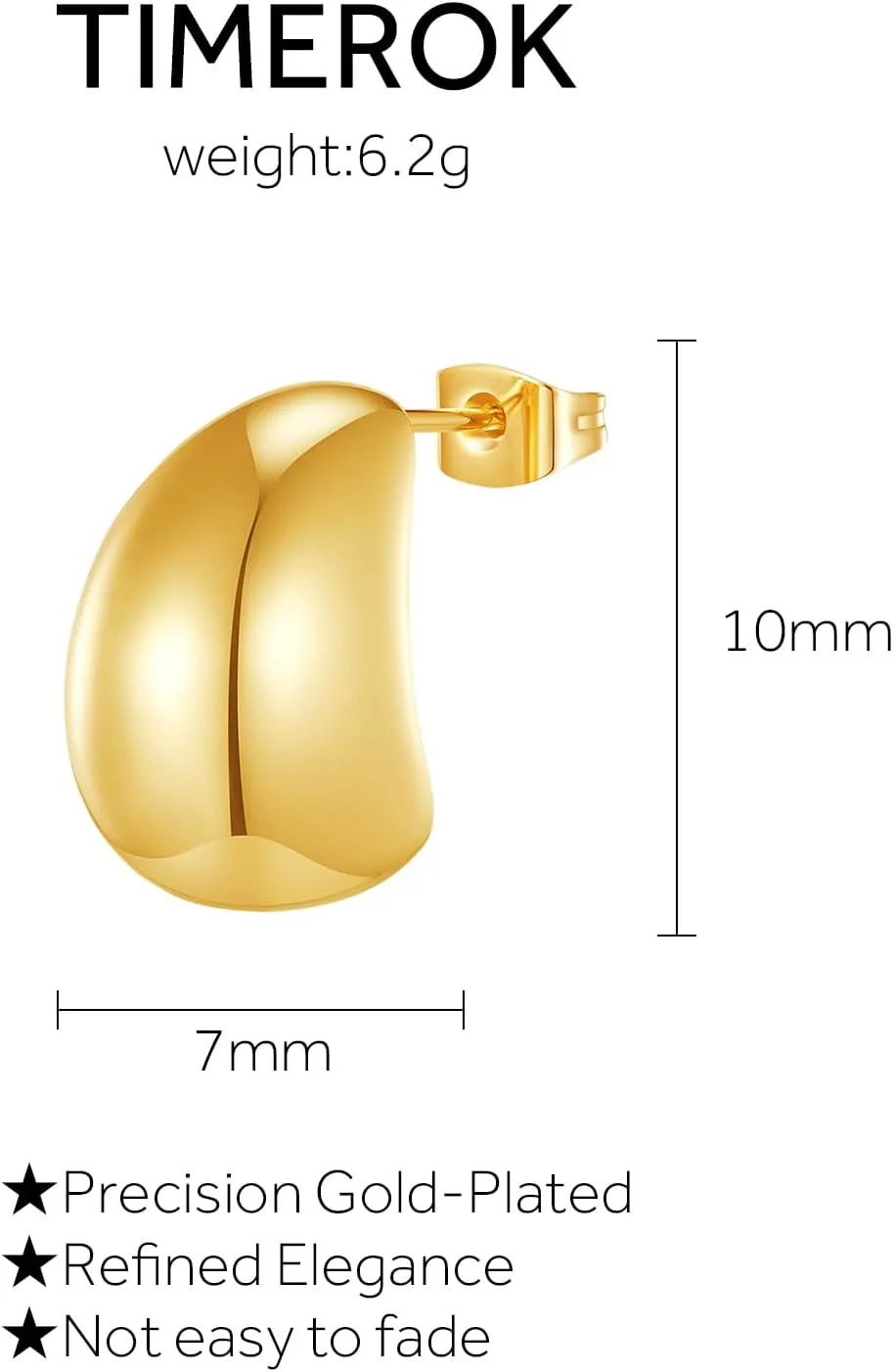 Chunky Drop Earrings for Women 14K Gold Plated Earrings, Lightweight Water-drop Earrings Wide Round Hoop Earrings
