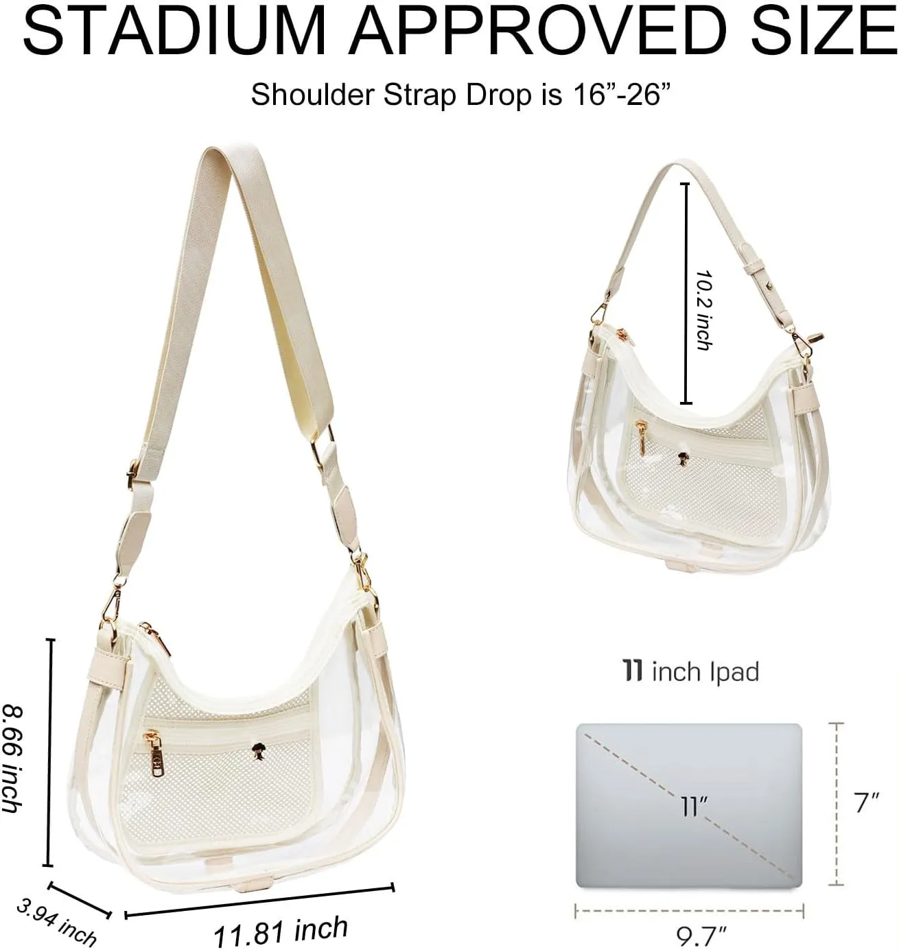 Clear Shoulder Bag for Women  Stadium-Approved Cute Hobo Tote, Crossbody Handbag & Mini Clutch Purse