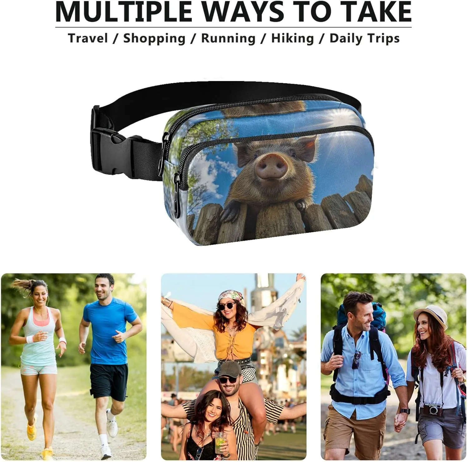 Close Up Cute Pig Print Women Fanny Pack Hiking Belt Bag Hip Pouch Waterproof Waist Pouches for Men